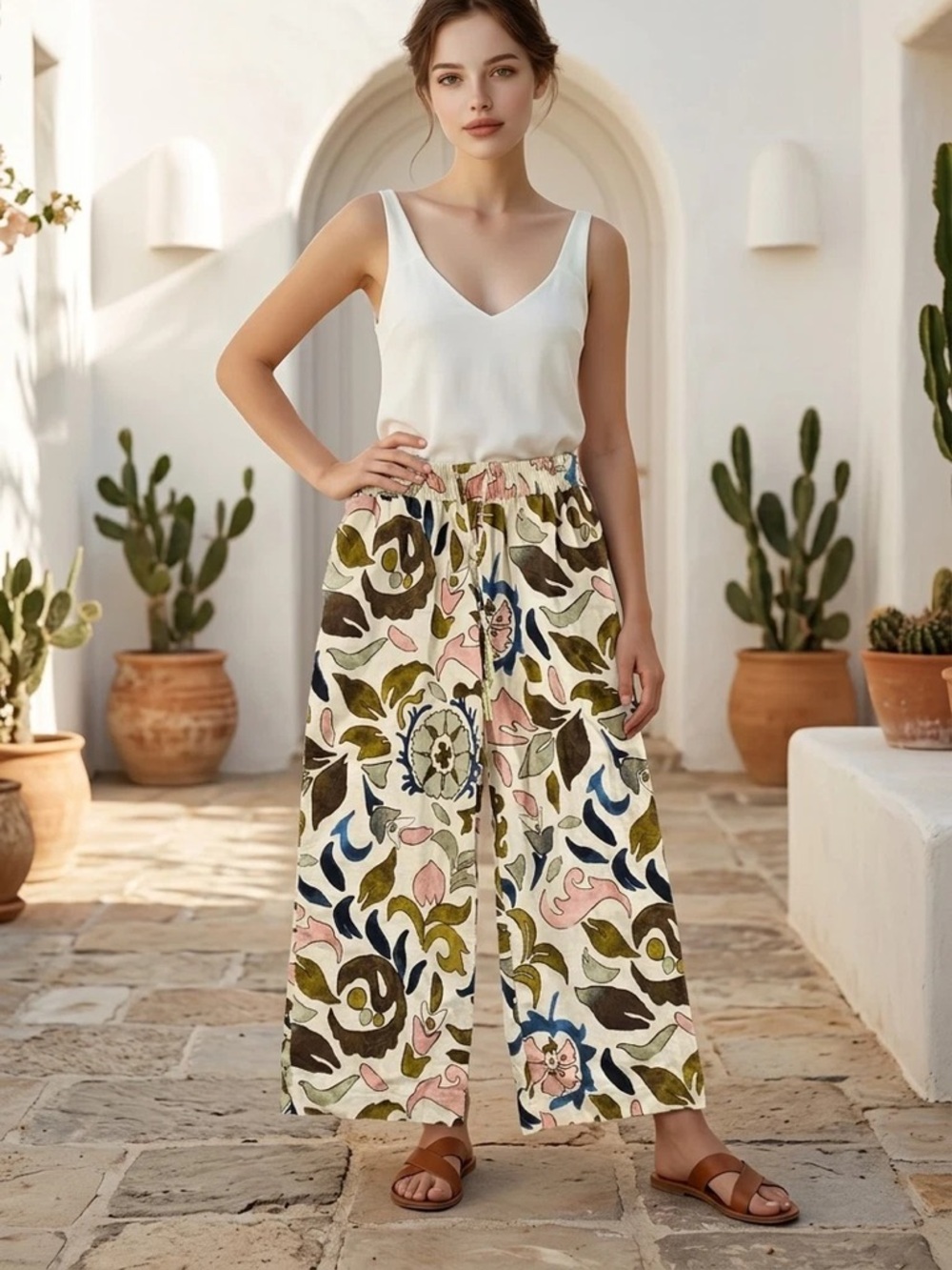 Floral Patterned Satin Pant